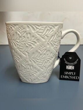 The Old Pottery Company Embossed Mug White Cottage Farmhouse Floral